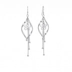 Sterling Silver Twisted Marquise Flower Tassel Drop Earrings