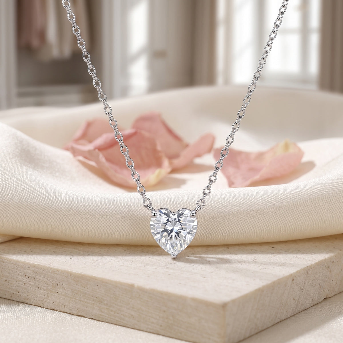 Sterling Silver Heart-Cut Moissanite Necklace