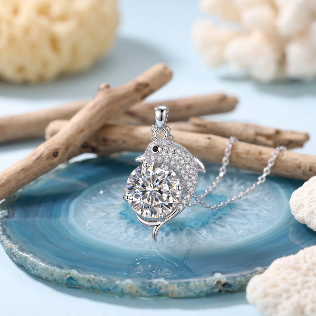 Sterling Silver Dolphin Moissanite Necklace