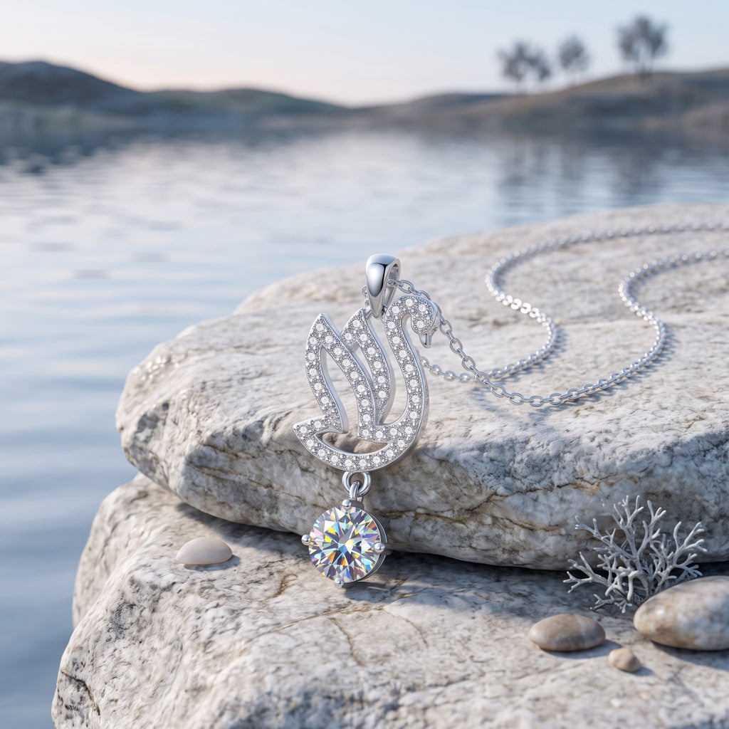 Sterling Silver Swan Moissanite Pendant Necklace
