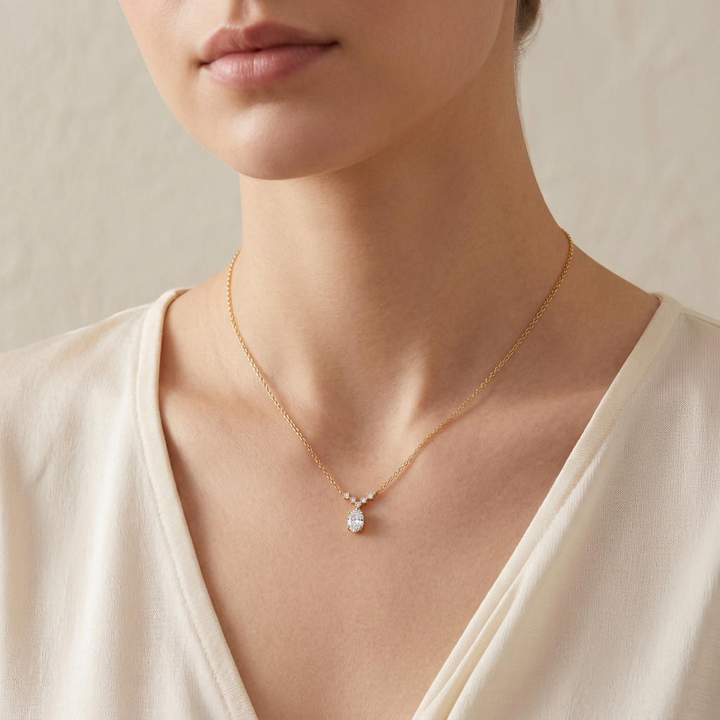 18K Gold Plated Sterling Silver Oval Moissanite Pendant Necklace