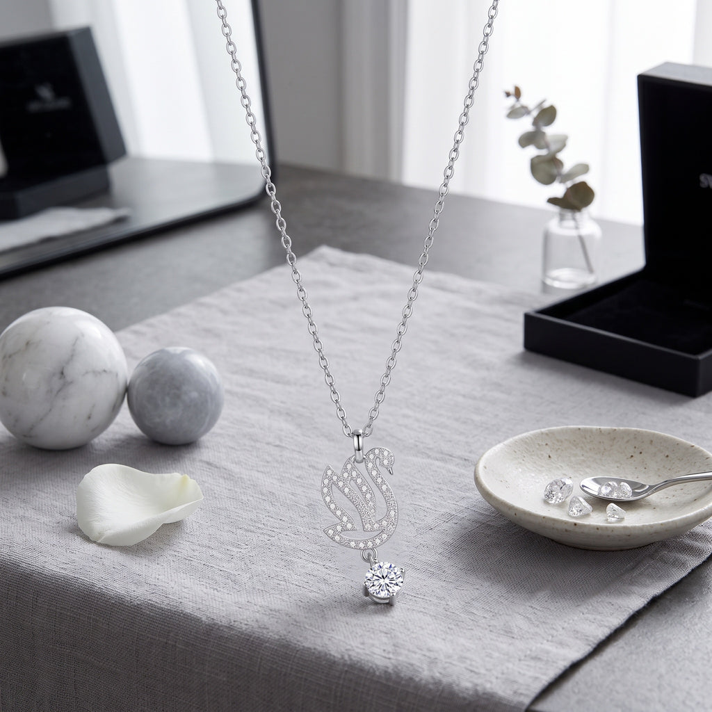 Sterling Silver Swan Moissanite Pendant Necklace