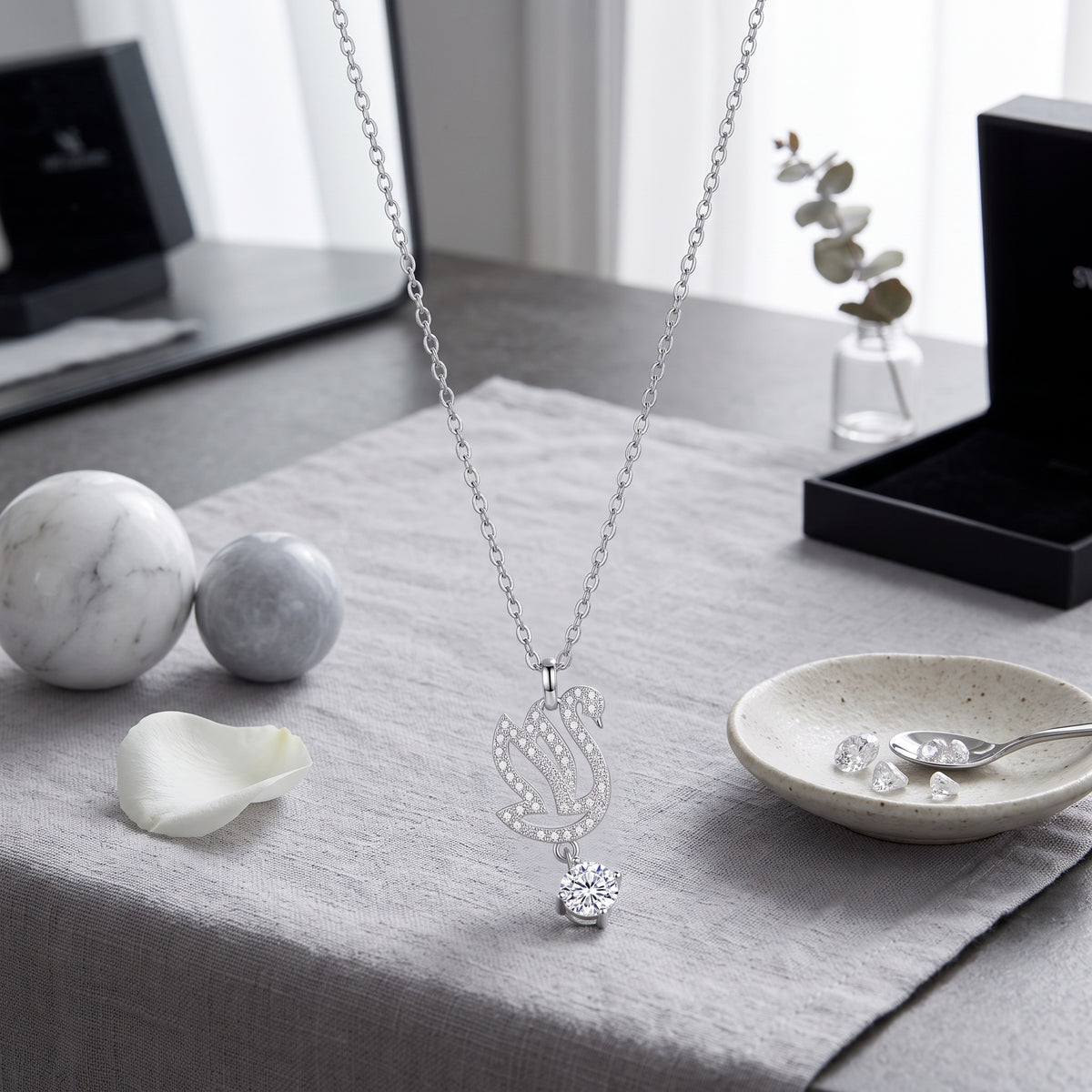 Sterling Silver Swan Moissanite Pendant Necklace