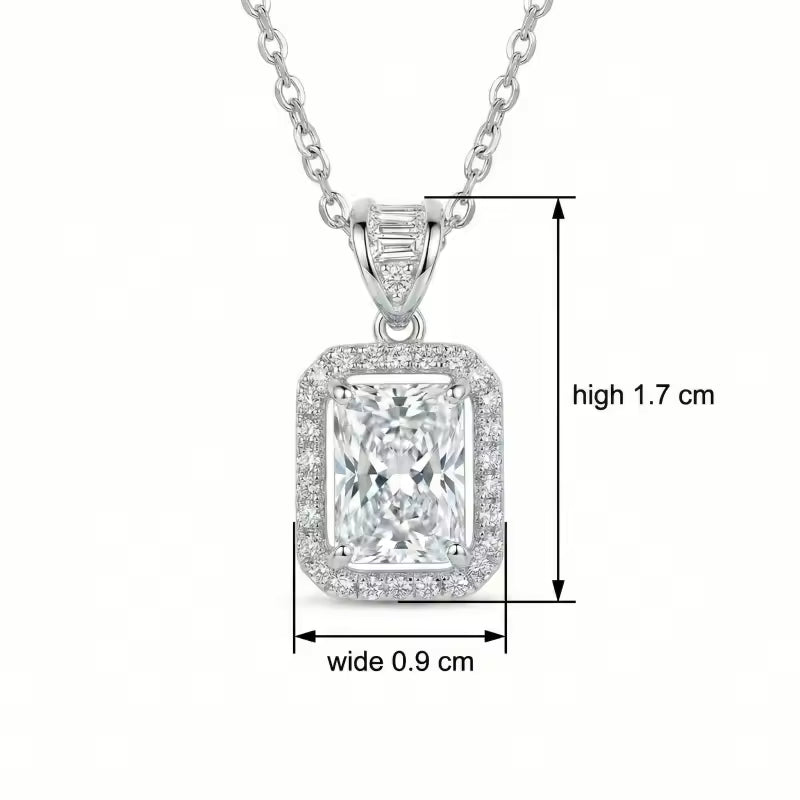 Sterling Silver Emerald-Cut Cubic Zirconia Halo Pendant Necklace