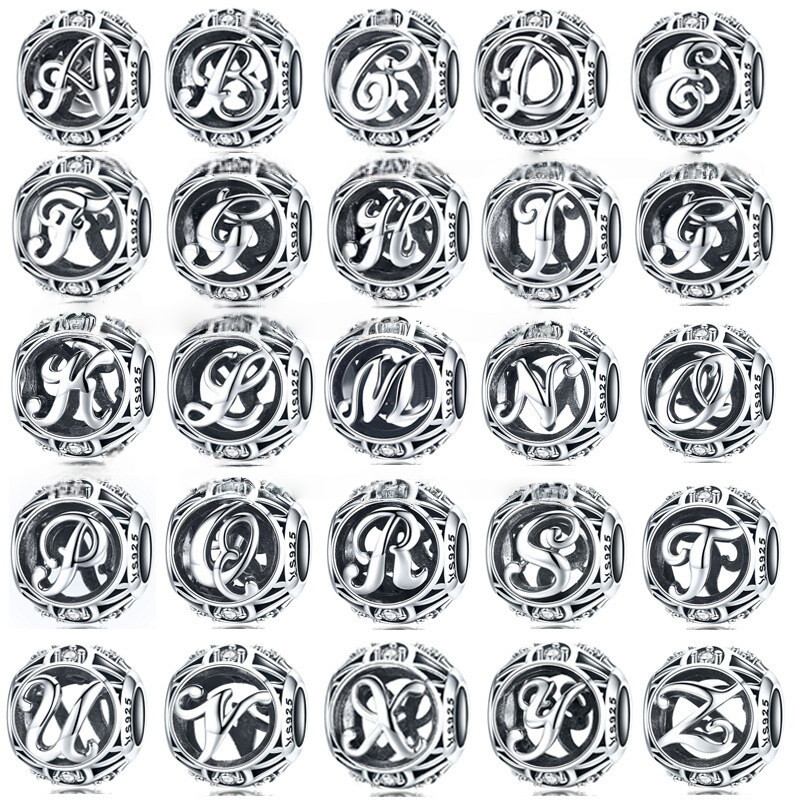 Sterling Silver Vintage Script Initial Letter Charm Bead