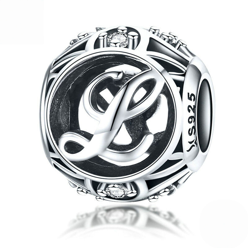 Sterling Silver Vintage Script Initial Letter Charm Bead