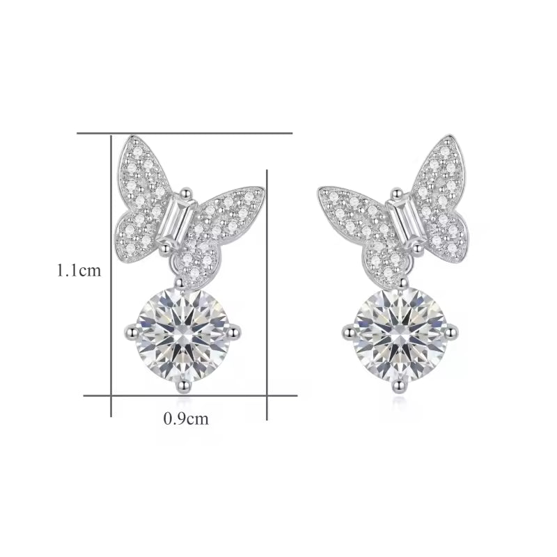 Sterling Silver Butterfly Moissanite Drop Earrings