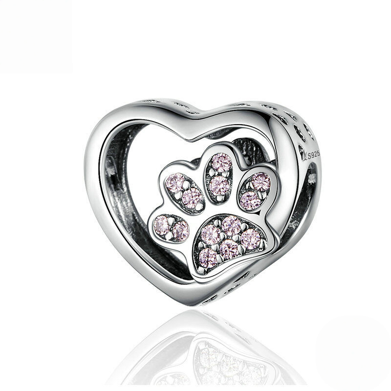 Sterling Silver Pet Paw Print Charm Bead Collection