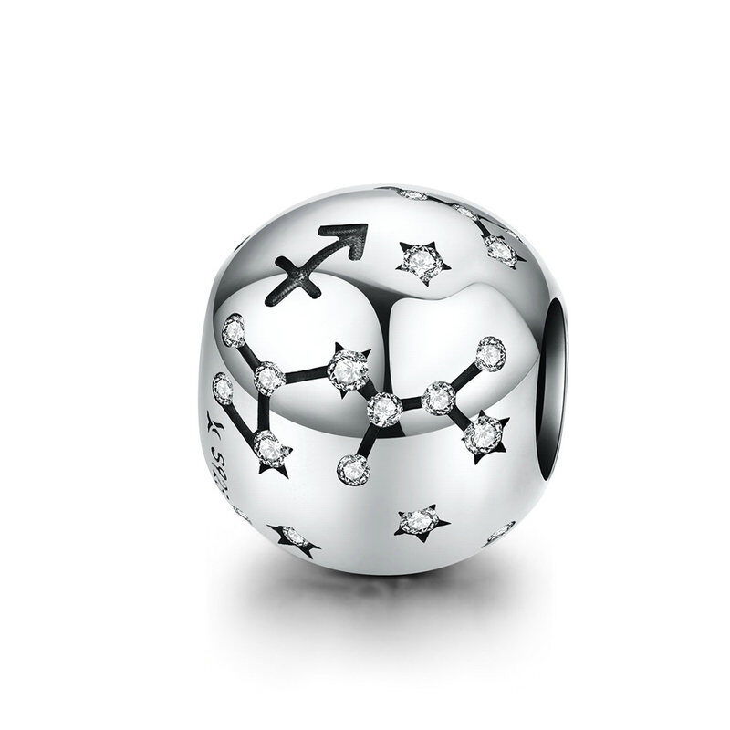 Sterling Silver Zodiac Constellation Cubic Zirconia Charm Bead