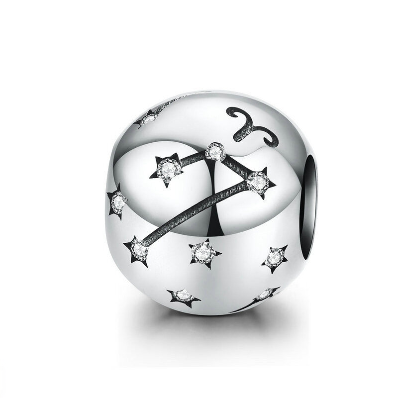 Sterling Silver Zodiac Constellation Cubic Zirconia Charm Bead