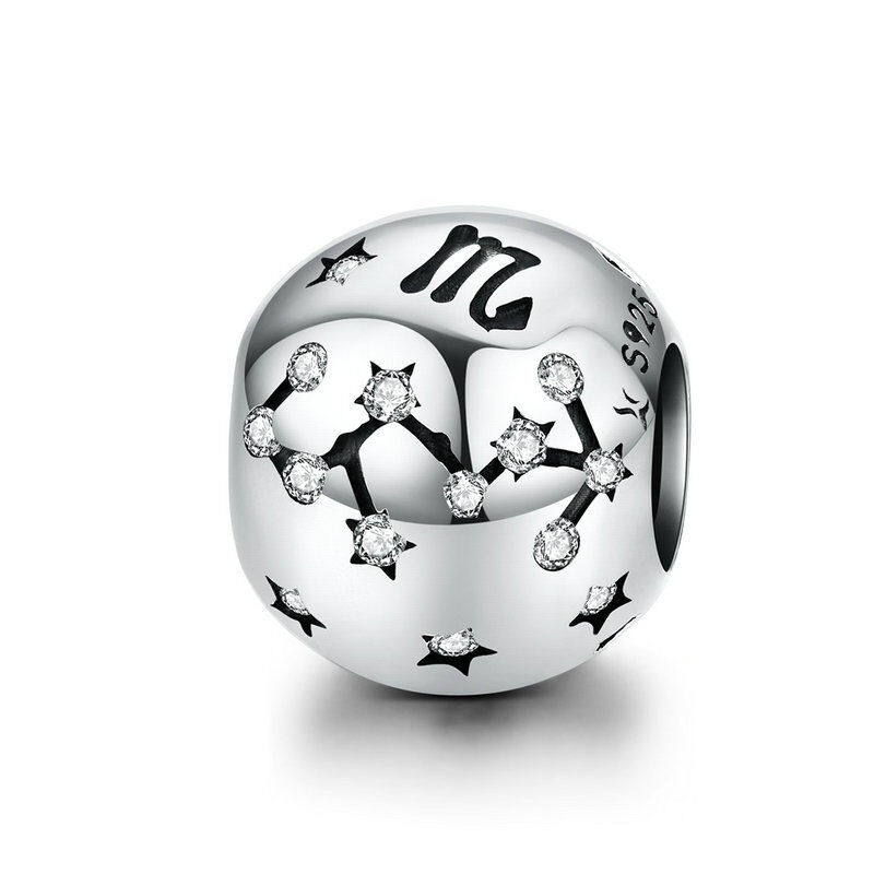 Sterling Silver Zodiac Constellation Cubic Zirconia Charm Bead