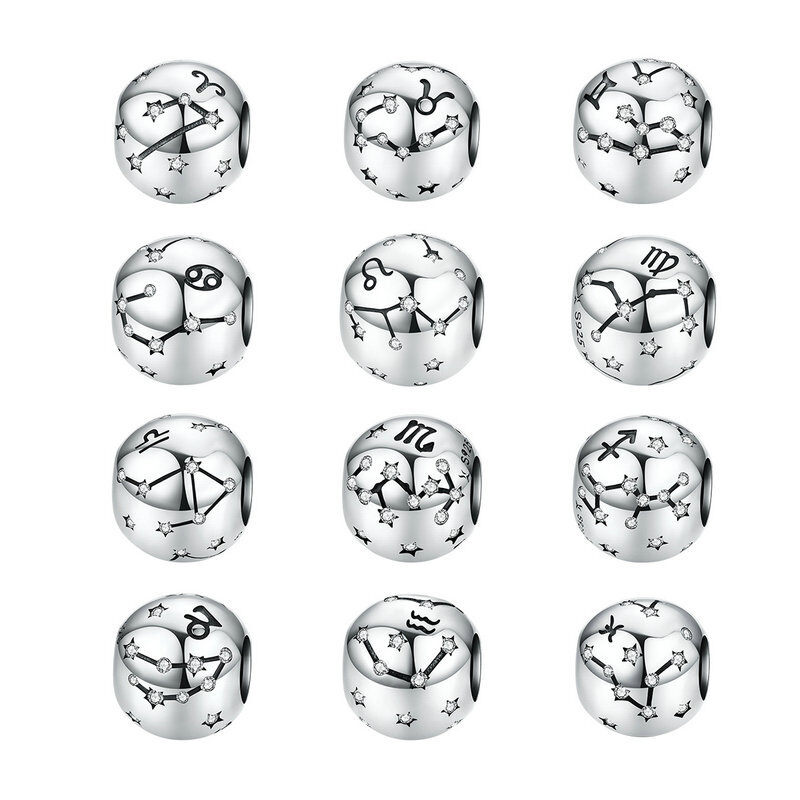 Sterling Silver Zodiac Constellation Cubic Zirconia Charm Bead