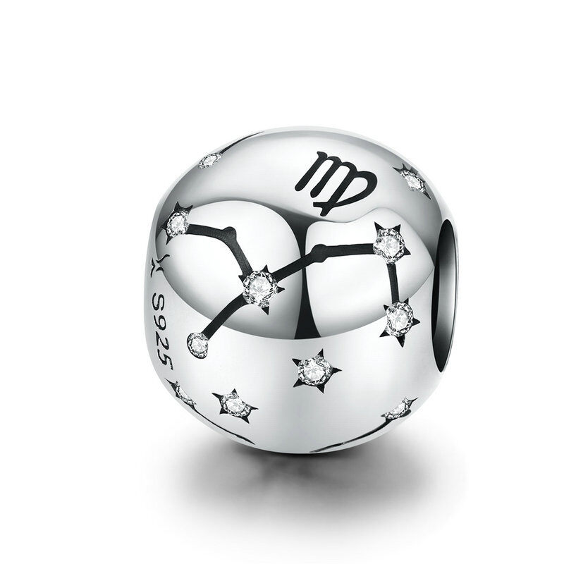 Sterling Silver Zodiac Constellation Cubic Zirconia Charm Bead