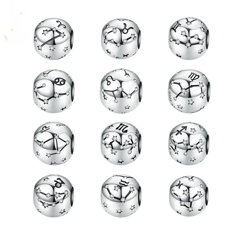 Sterling Silver Zodiac Constellation Cubic Zirconia Charm Bead