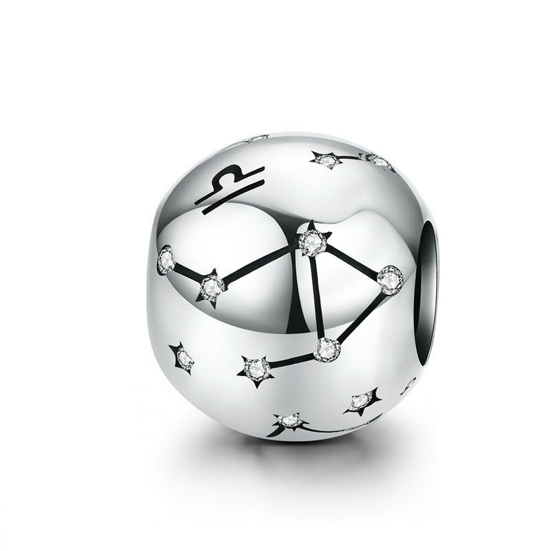 Sterling Silver Zodiac Constellation Cubic Zirconia Charm Bead