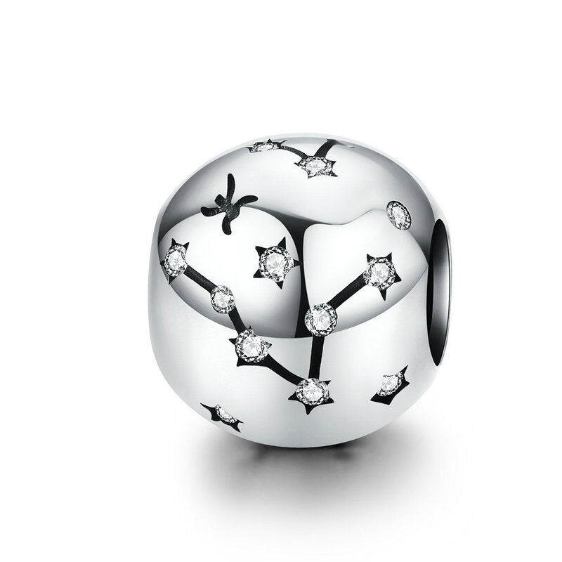 Sterling Silver Zodiac Constellation Cubic Zirconia Charm Bead