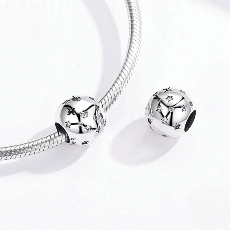 Sterling Silver Zodiac Constellation Cubic Zirconia Charm Bead