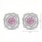 Sterling Silver Pink Gemstone Floral Stud Earrings – Pavé Rose Design