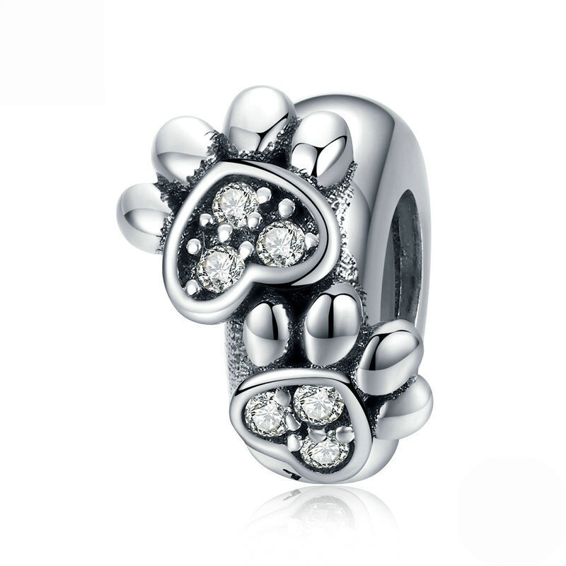Sterling Silver Pet Paw Print Charm Bead Collection