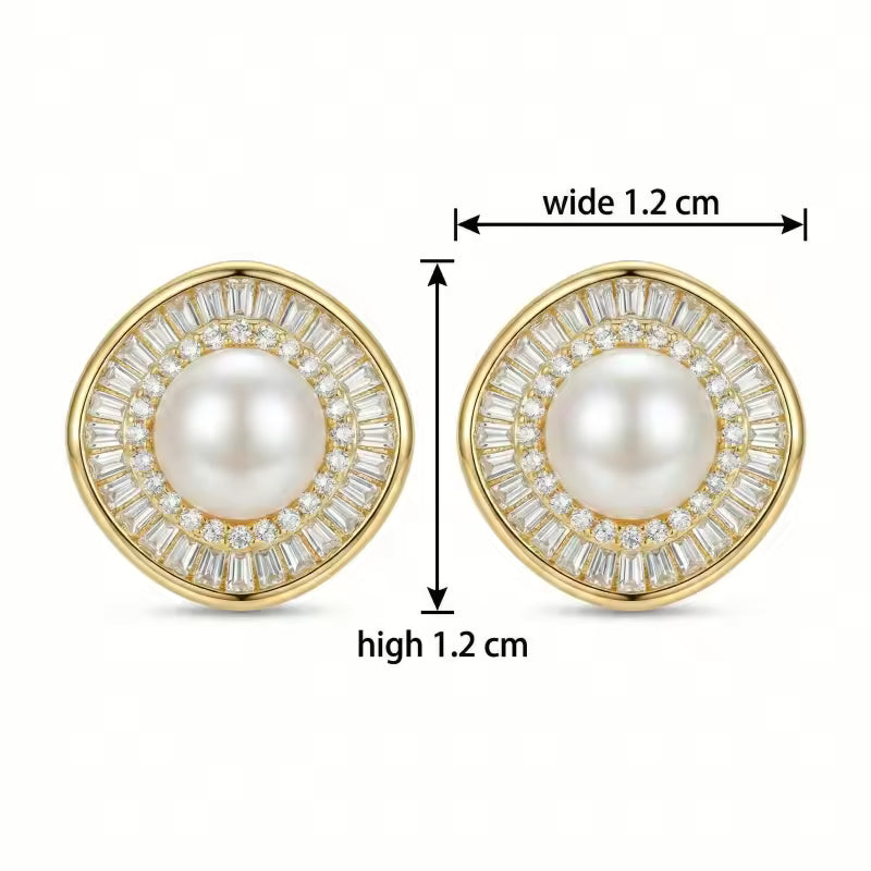Sterling Silver Pearl Halo Stud Earrings