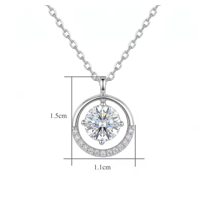 Sterling Silver Round Moissanite Circle Pendant Necklace