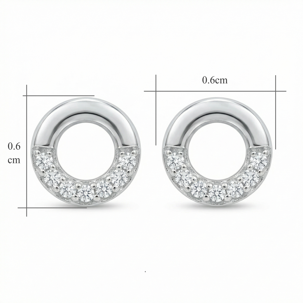 Sterling Silver Open Circle Stud Earrings – Pave Stone Detail