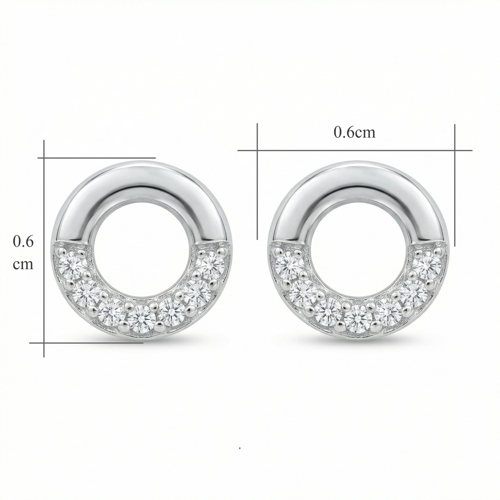 Sterling Silver Open Circle Stud Earrings – Pave Stone Detail