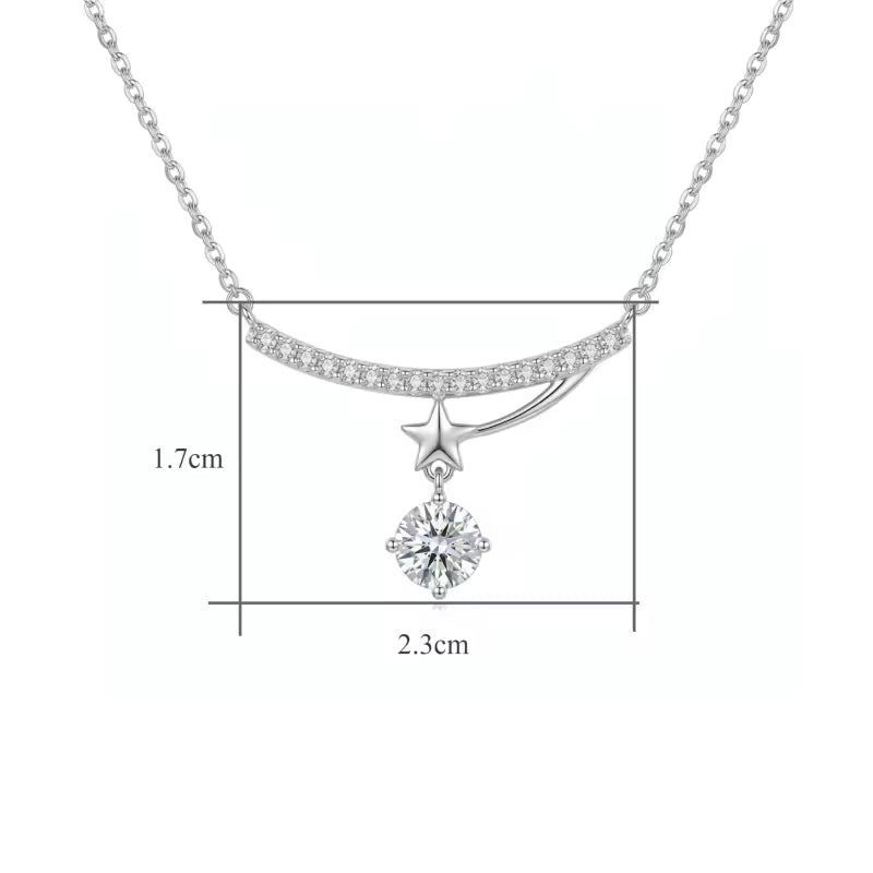 Sterling Silver Starry Sky Meteor Moissanite Necklace – Pave Curve Pendant