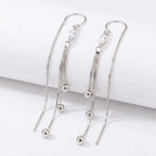 Sterling Silver Marquise Cubic Zirconia Tassel Threader Earrings