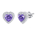 Sterling Silver Purple Heart Cubic Zirconia Halo Stud Earrings