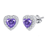 Sterling Silver Purple Heart Cubic Zirconia Halo Stud Earrings