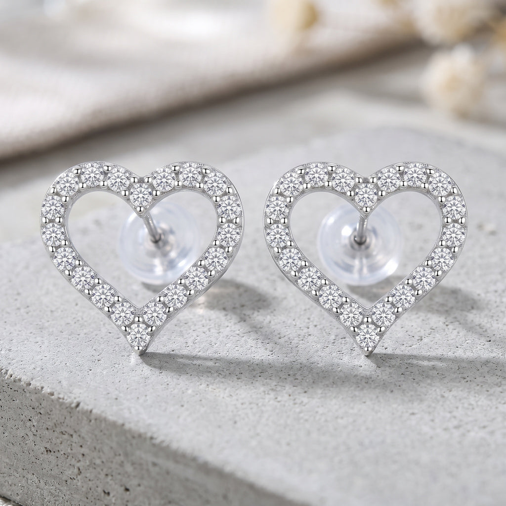 Sterling Silver Moissanite Heart Stud Earrings