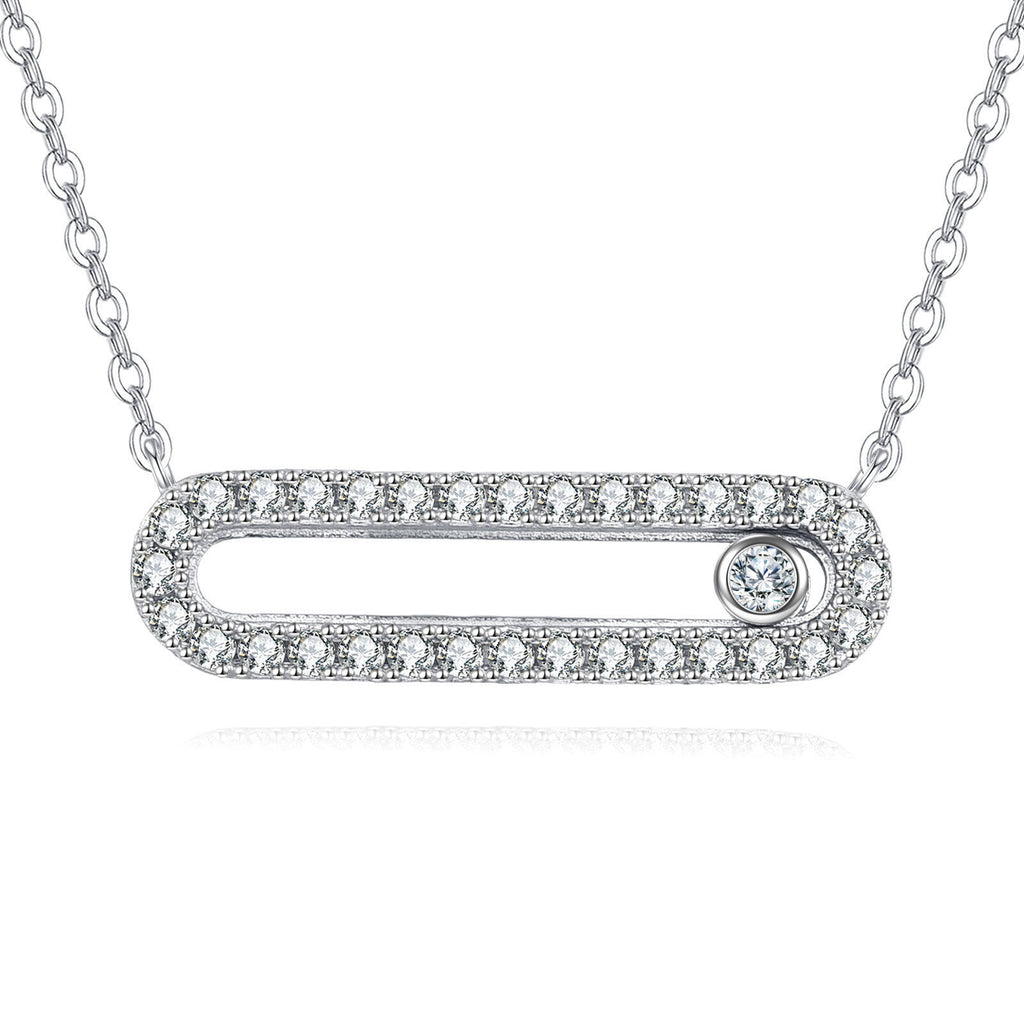 Sterling Silver Moissanite Horizontal Bar Pendant Necklace