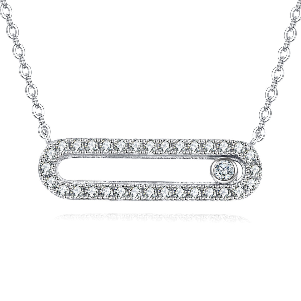 Sterling Silver Moissanite Horizontal Bar Pendant Necklace