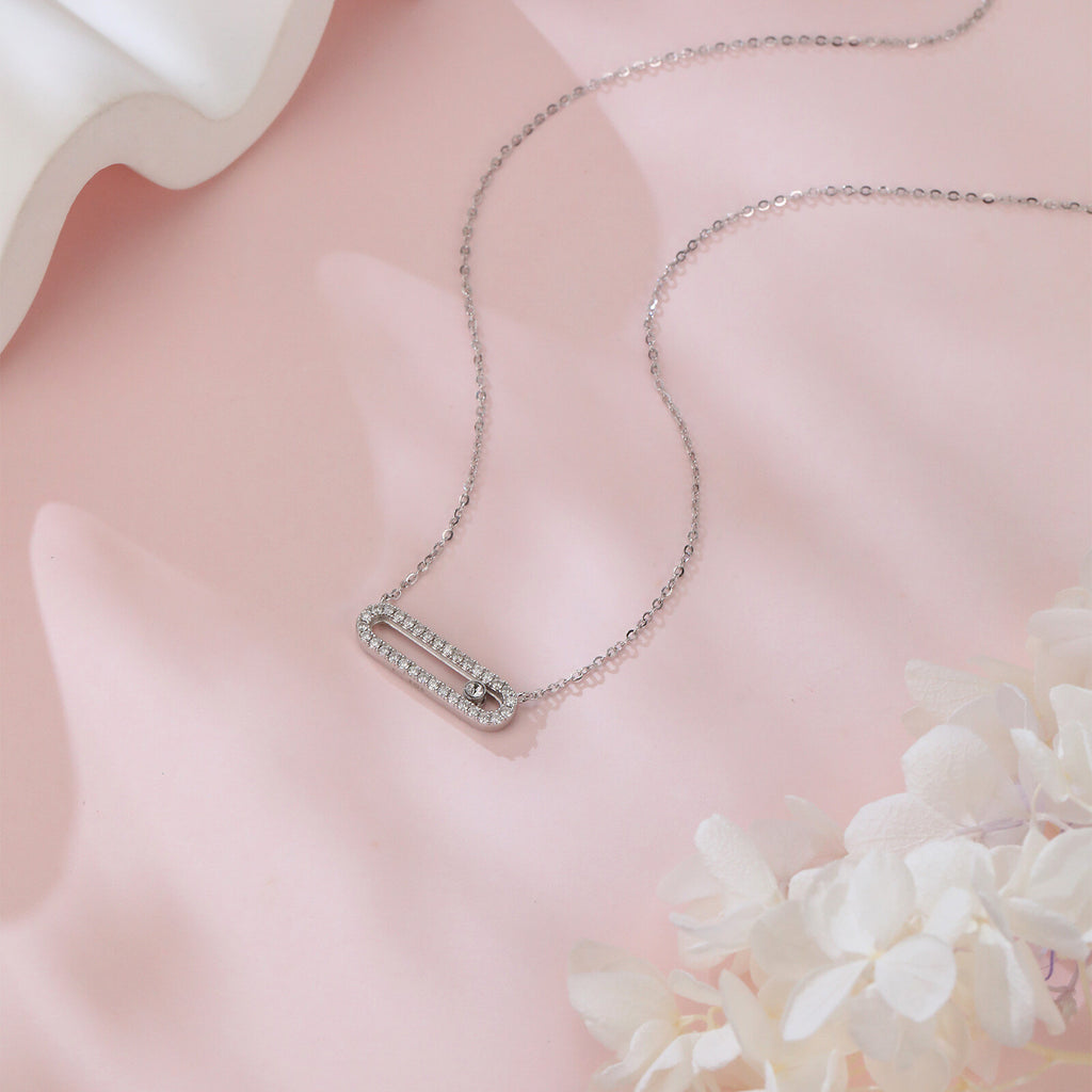 Sterling Silver Moissanite Horizontal Bar Pendant Necklace