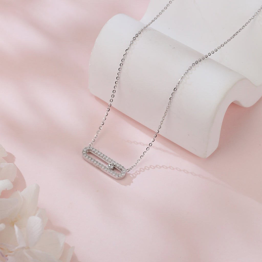 Sterling Silver Moissanite Horizontal Bar Pendant Necklace