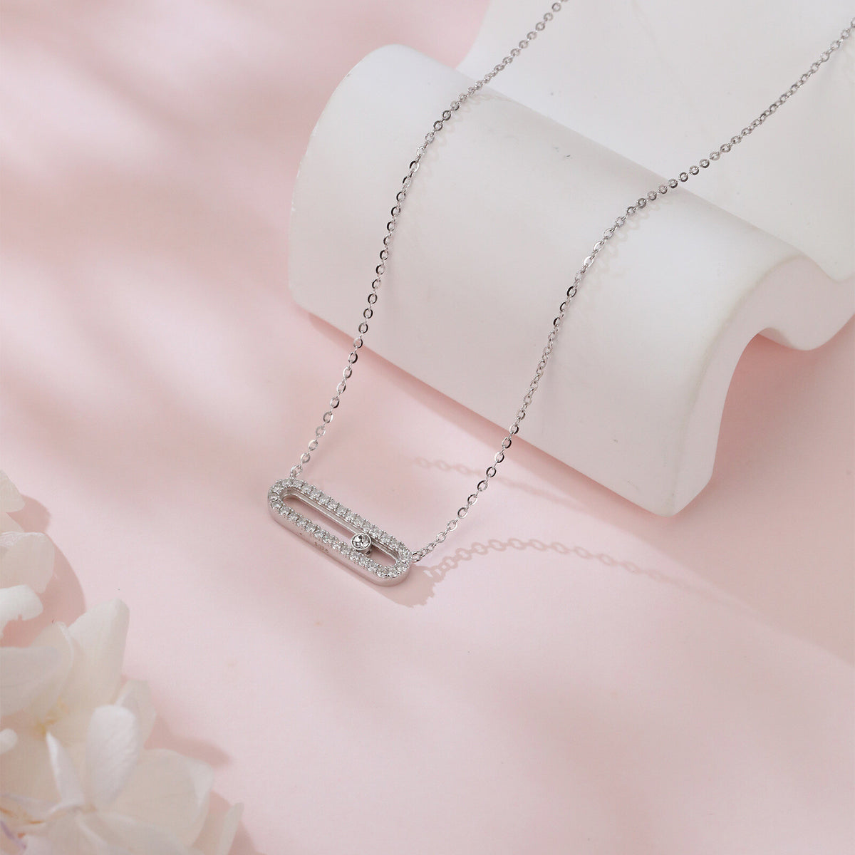 Sterling Silver Moissanite Horizontal Bar Pendant Necklace