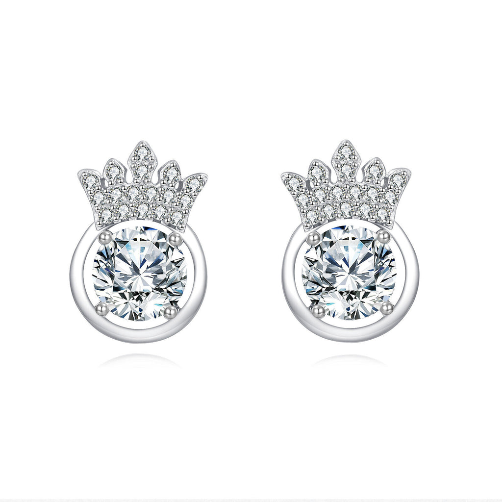 Sterling Silver Crown Moissanite Stud Earrings
