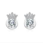 Sterling Silver Crown Moissanite Stud Earrings