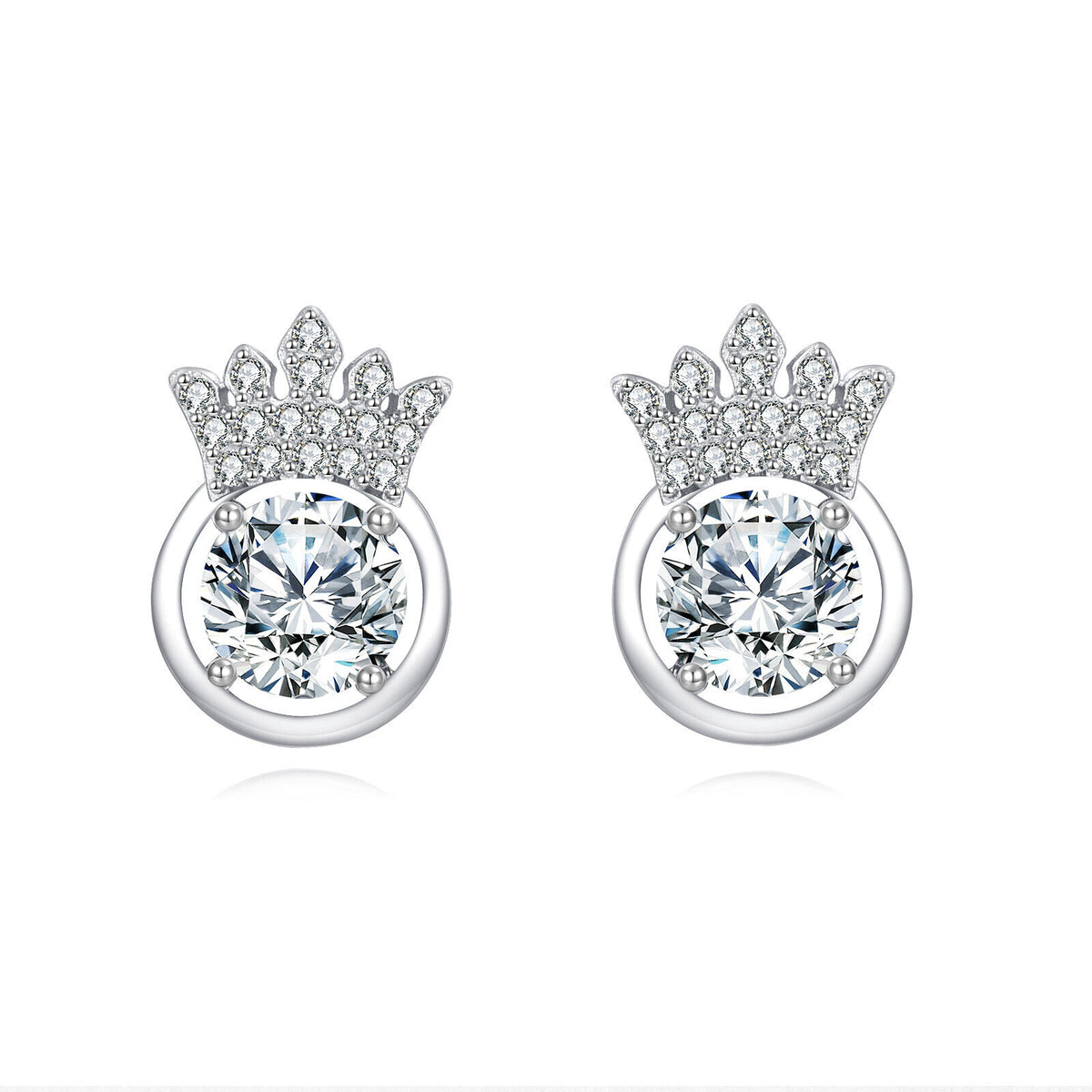 Sterling Silver Crown Moissanite Stud Earrings
