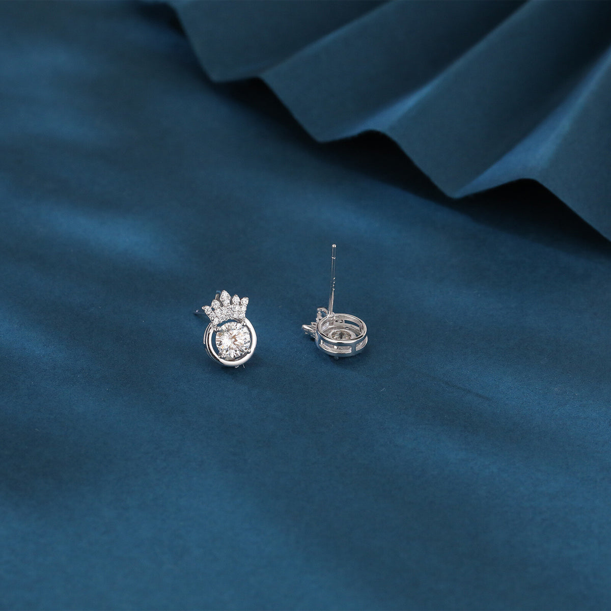 Sterling Silver Crown Moissanite Stud Earrings