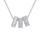 Sterling Silver Elegant Pearl and Baguette Zircon Pendant Necklace