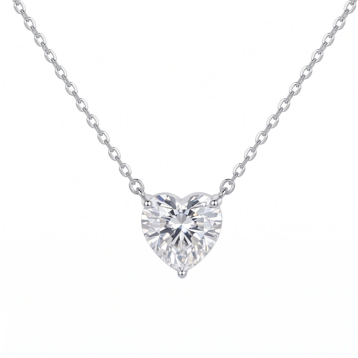 Sterling Silver Heart-Cut Moissanite Necklace