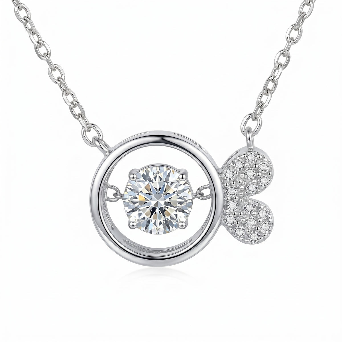 Sterling Silver Dancing Moissanite Fish Tail Necklace