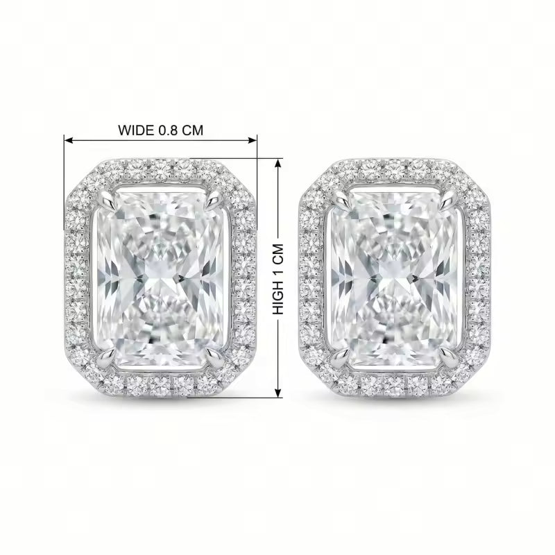 Sterling Silver Emerald-Cut Cubic Zirconia Halo Stud Earrings
