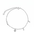 Sterling Silver Heart and Cubic Zirconia Station Anklet
