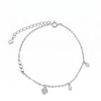 Sterling Silver Heart and Cubic Zirconia Station Anklet
