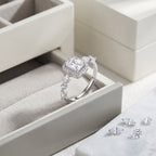 Sterling Silver Adjustable Emerald-Cut Cubic Zirconia Halo Ring