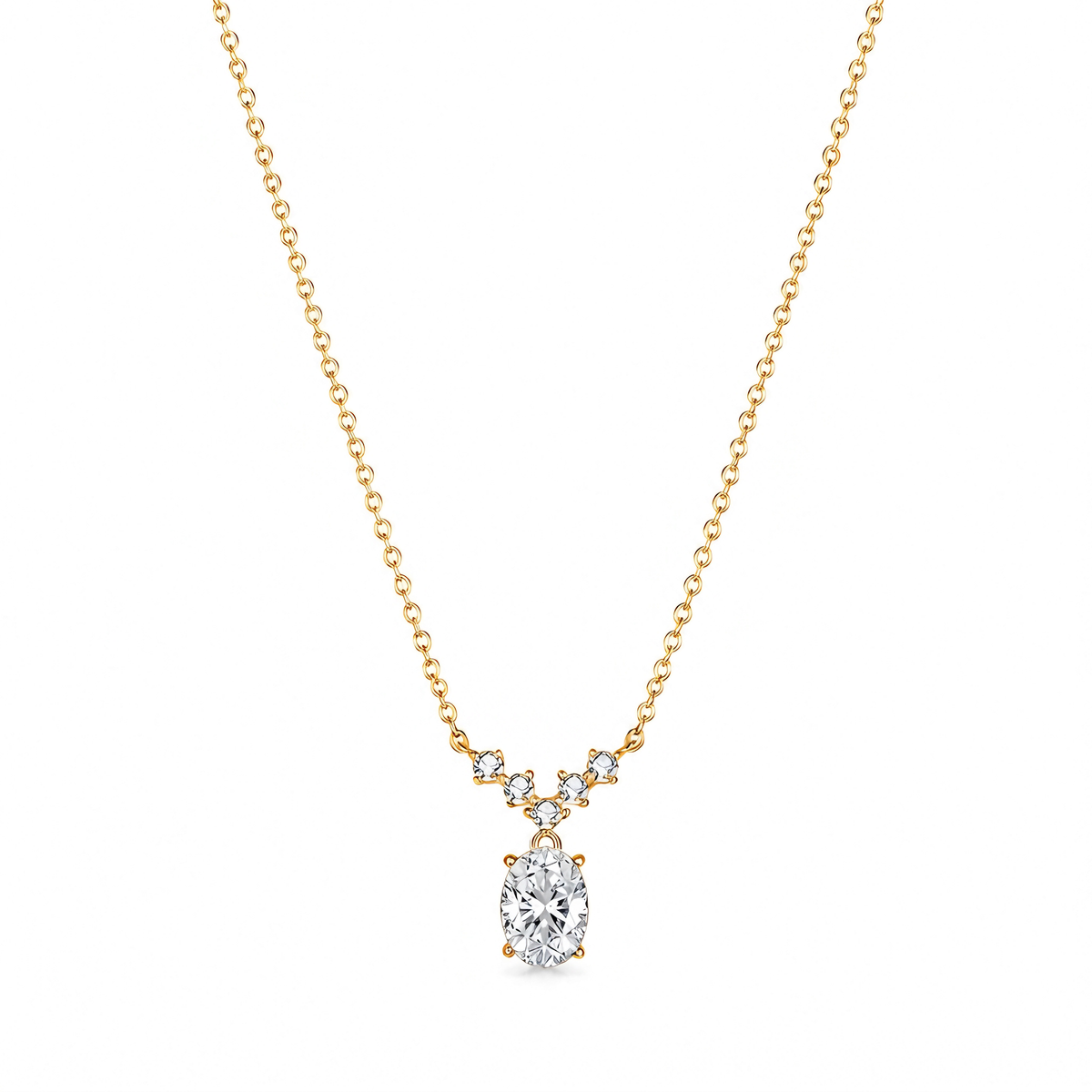 18K Gold Plated Sterling Silver Oval Moissanite Pendant Necklace