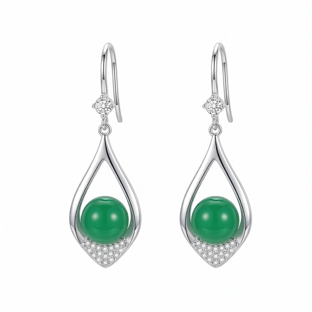 Elegant Green Chalcedony Teardrop Earrings